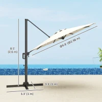 Outsunny 10' Offset Patio Umbrella Cantilever Umbrella with Aluminium Pole 360° Rotation and Tilt Adjustment, White(m-3)