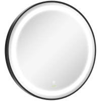 kleankin 24-Inch Lighted Bathroom Mirror for Wall, Dimmable LED Mirror with Memory Function, Round Mirror for Wall Decor(m-11)