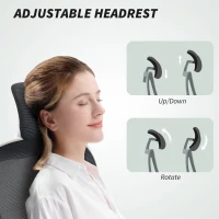 HOMCOM Mesh Office Chair, Ergonomic Desk Chair with Flip-up Armrest, Rotatable Headrest, Adjustable Lumbar Support, Black(m-6)