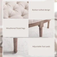 HOMCOM Semi-Circle End of Bed Bench with Tufted Design, Upholstered Bedroom Entryway Bench with Rubberwood Legs, Off White(m-5)