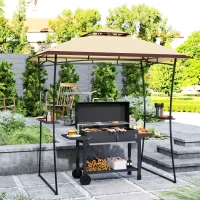 Outsunny 8' x 5' Outdoor Grill Gazebo, Double Tiered Barbecue Grill Gazebo Shelter with 2 Side Shelves and Hook, Beige(m-1)