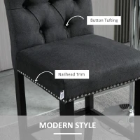 HOMCOM Fabric Bar Stool Set of 2, Tall 29.5" Seat Height Bar Chairs with Tufted Back & Wood Legs, Dark Grey(m-4)