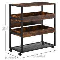 HOMCOM Industrial Kitchen Rolling Cart on Wheels, 4-Tier Utility Cart with Pull-out Open Shelves and Mesh Bottom, Microwave Stand for Dining & Living Room, Rustic Brown(m-3)