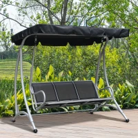 Outsunny 3-Seat Outdoor Porch Swing Chair, Patio Swing Glider with Adjustable Canopy, Breathable Seat, and Steel Frame for Garden, Poolside, Backyard, Black(m-2)