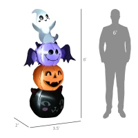 HOMCOM 6FT Halloween Inflatable Ghost Bat Pumpkin Black Cat Pole W/ LED Lights(m-3)