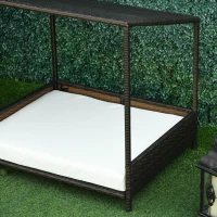 PawHut Wicker Dog House Raised Rattan Puppy Bed Cat Shelter for Indoor Outdoor Garden Patio Pet Sofa with Removable Cushion for Medium Sized Pet Brown(m-9)