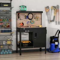 HOMCOM Multipurpose Tool Workbench for Garage, Garage Bench with Storage Drawer, Peg Board, Lockable Cabinet(m-1)