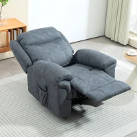 HOMCOM Manual Recliner Chair with Vibration Massage, Side Pockets, Microfibre Reclining Chair for Living Room, Blue-Grey(m-7)
