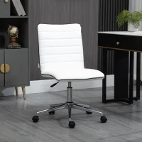 Vinsetto Mid-Back Armless Office Chair Task Chair with PU Leather, Adjustable Height and Swivel Seat Ribbed, White(m-10)