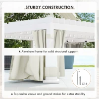 Outsunny 10' x 13' Outdoor Retractable Pergola w/ Sun Shade Aluminum Louvered Top, Pergola w/ Canopy, Curtains, Netting, Cream(m-6)