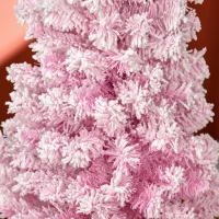 HOMCOM 5 FT Snow Flocked Artificial Christmas Tree, Pencil Xmas Tree with Realistic Branches, Auto Open and Steel Base, Pink(m-10)