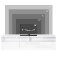 HOMCOM LED Lighted TV Stand for TVs up to 75", Modern TV Cabinet with Storage Drawers for Living Room, High Gloss White(m-6)