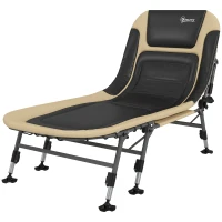 Outsunny Heavy Duty Camping Cot, Folding Bed with Soft Padded Cushion and 180° Adjustable Backrest, 400 lbs. Capacity, Cream(m-1)