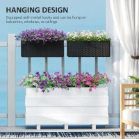 Outsunny 2 Pack 20 Inch Railing Flower Pots, Hanging Flower Pots with Hooks, Drainage Holes for Fence, Rattan Look, Black(m-7)