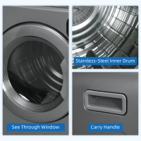 HOMCOM Compact Laundry Dryer 1300W Portable Clothes Dryer with 3.2 cu.ft Stainless Steel Drum, Front Load Electric Dryer, Gray(m-5)