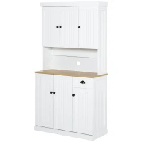 HOMCOM 71" Buffet with Hutch, Modern Farmhouse Kitchen Pantry Storage Cabinet with Microwave Oven Countertop, Drawer, and Cupboard, White(m-12)
