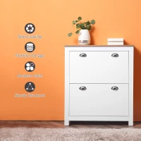 HOMCOM Modern Shoe Cabinet with 2 Flip Drawers and Adjustable Shelves, 12 Pair Shoe Storage Organizer for Hallway, White(m-7)