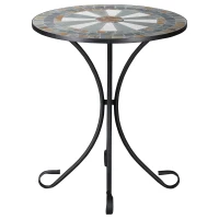 Outsunny Mosaic Patio Table 24 Inch Outdoor Round Side Table Plant Stand for Garden, Yard, Lawn or Indoor, White and Green(m-11)