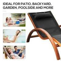 Outsunny Outdoor Chaise Wood Lounge Chair with Pillow, Armrests, Breathable Sling Mesh and Comfortable Curved Design for Patio, Deck, and Poolside(m-6)