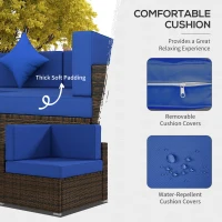 Outsunny 9 Pieces Wicker Patio Furniture Set with Cushion, Navy Blue(m-5)