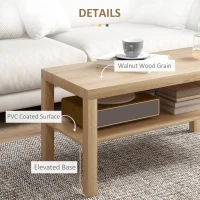 HOMCOM 2 Tier Coffee Table with Storage Shelf, Rectangular Center Table for Living Room, Home Office Furniture Nature Wood(m-6)