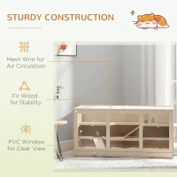 PawHut 45" Extra Large Wooden Hamster Cage, 3-Layer Rat Cage with Opening Roof, PVC Window, Small Animal Habitat for Gerbil, Dwarf & Syrian Hamsters, Natural(m-6)