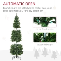 HOMCOM 6' Artificial Pencil Christmas Trees, with Auto Open, Steel Base, Pine Needles, for Home Xmas Decoration(m-7)