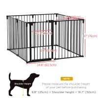 PawHut Dog Safety Gate 8-Panel Playpen Fireplace Christmas Tree Steel Fence Stair Barrier Room Divider Black(m-3)