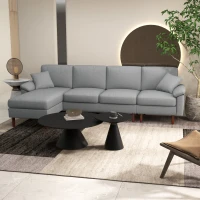 HOMCOM L Shape Sofa, Modern Sectional Couch with Reversible Chaise Lounge, Pillows and Wooden Legs for Living Room, Gray(m-10)
