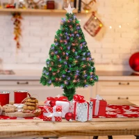 HOMCOM 2.5ft Tall Pre-Lit Douglas Fir Tabletop Artificial Christmas Tree with Realistic Branches, Fiber Optic LED Lights and 85 Tips, Green(m-9)