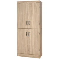 HOMCOM 70" 4-Door Storage Cabinet, Freestanding Pantry Cabinet with Adjustable Shelves for Living Room, Natural(m-12)