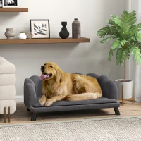 PawHut Pearl Design Pet Sofa for Medium and Large Sized Dogs, Pet Bed with Cushion and Solid Wood Legs, Charcoal Gray(m-2)