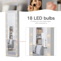 HOMCOM Jewelry Armoire with Mirror and 18 LED Lights, Wall-Mounted/Over-The-Door Cabinet with 3 Mountable Heights, White(m-4)