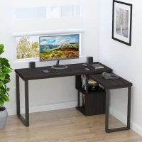 HOMCOM 55" 360 Degree Rotating Corner L-Shaped Computer Desk with Storage Shelves, Home Office Study Writing Workstation Modern Space-Saving Design, Coffee(m-10)