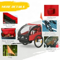 Aosom 2 Seat Bike Trailer for Kids, Baby Stroller with Storage Bag, 5 Point Harness, Bicycle Trailer with 20" Wheels, Red(m-7)