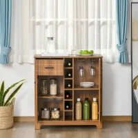 HOMCOM Retro Wine Cabinet for 6 Bottles, Wine Rack Sideboard Serving Bar with Glass Holders and 1 Drawer, Brown(m-7)