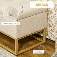 HOMCOM Storage Ottoman with Flip Top, Upholstered Storage Bench, Linen Fabric Footstool with Steel Legs for Living Room, Bedroom, Beige(m-6)