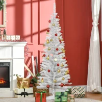 HOMCOM 5' Artificial Pencil Christmas Tree, Slim Xmas Tree with 294 Realistic Branch Tips and Plastic Stand, White(m-2)