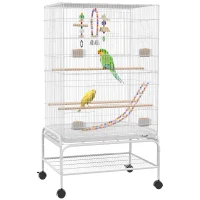 PawHut 43" Bird Cage with Rolling Stand, Toys, for Budgies Canaries White(m-11)