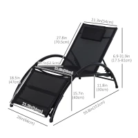 Outsunny Outdoor Lounge Chair with Breathable Mesh Fabric Seat, 5-Level Adjustable Reclining Chair with Aluminum Frame, Headrest Pillow, Adjustable Footrest, Black(m-3)