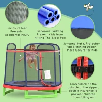 Outsunny 84.75" Kids Trampoline 7 FT Indoor Outdoor Trampolines with Safety Net Enclosure Built-in Zipper Padded Covering, for Boys and Girls, Red(m-5)