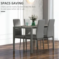 HOMCOM 5-Piece Rectangular Glass Kitchen Table and Chairs with Metal Frame and Faux Leather Upholstery for Dining Room, Grey(m-5)