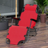 Outsunny Folding Chaise Lounge Chair, Outdoor Portable 2-Level Adjustable Recliner Zero Gravity Chair with Headrest Pillow, Armrests with Storage Mesh Pocket, Red(m-1)