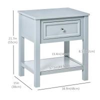 HOMCOM Accent End Table Nightstand with Grey Tabletop, Storage Drawer, and Bottom Shelf, Grey(m-3)