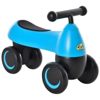 Qaba Baby Balance Bike for 18-36 Months, Toddler No Pedal Ride-on Walking Bike with 4 Wheels Gifts for Boys Girls, Blue(m-1)