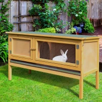 PawHut Wooden Rabbit Hutch Bunny Cage with Openable Waterproof Roof, No Leak Tray Solid Fir Wood Build for Rabbits, Chickens, Ducks, Indoor/Outdoor(m-10)