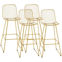 HOMCOM Modern Bar Stools, Metal Wire Bar Height Barstools, 30" Seat Height Bar Chairs for Kitchen with Back and Footrest, Set of 4, Gold(m-11)