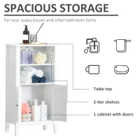 kleankin Bathroom Floor Cabinet, Wooden Bathroom Cabinet with 2 Open Shelves, Double Doors and Adjustable Shelves, Freestanding Storage Cabinet for Bathroom, White(m-6)