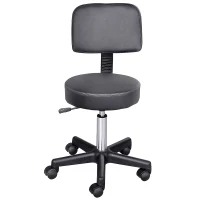 HOMCOM PU Leather Adjustable Rolling Stool, Round Swivel Drafting Stool with Back, Wheels, Black(m-11)