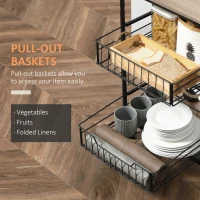 HOMCOM Kitchen Cart with Storage, 16"W Slim Rolling Cart, 4 Tier Kitchen Shelves on Wheels with Side Racks, 2 Basket for Fruit Vegetable, Utility Cart for Narrow Space, Laundry, Oak(m-6)